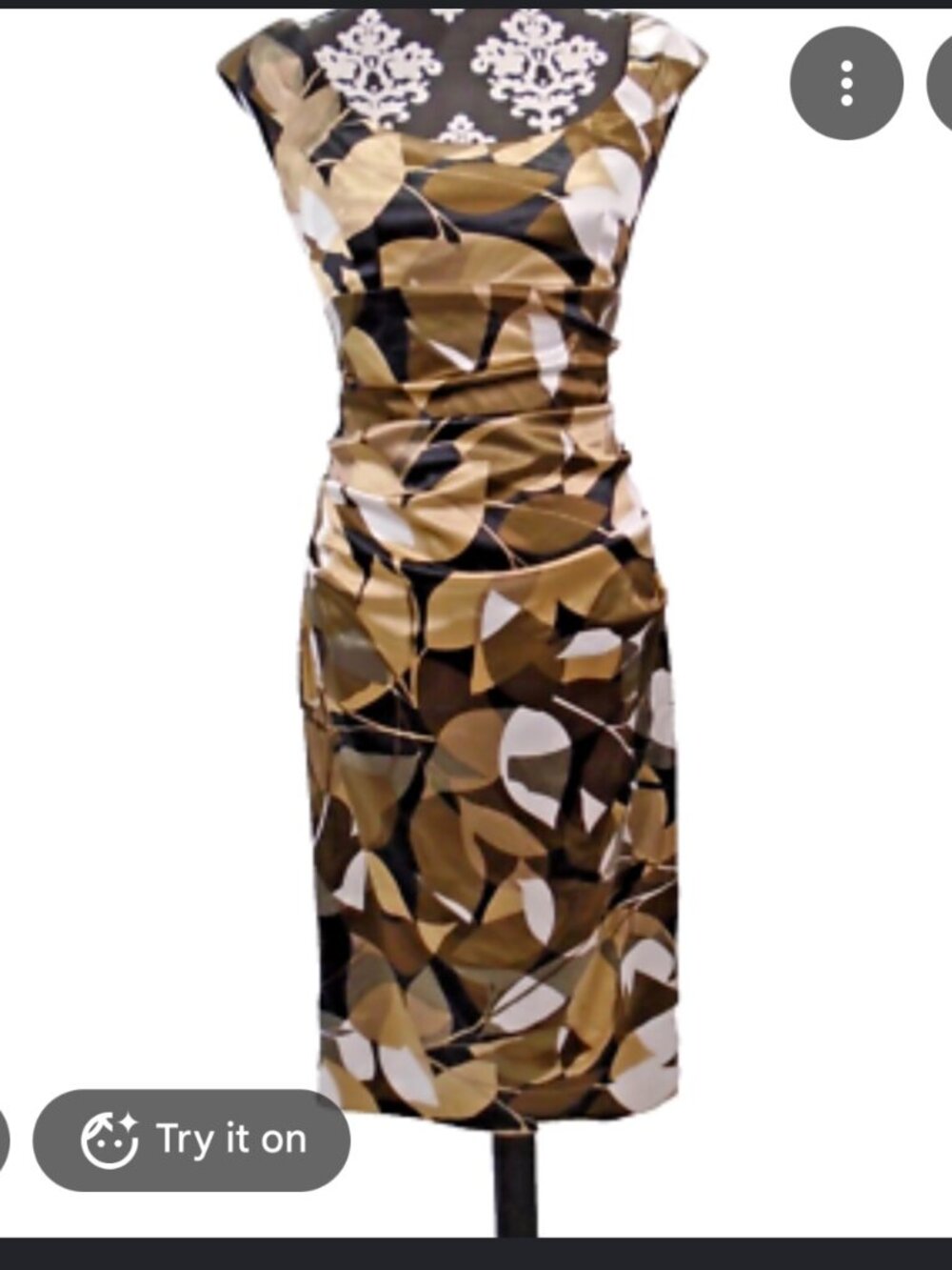 London Times Size 8 Ruched Abstract Print Satin-Look Sheath Dress